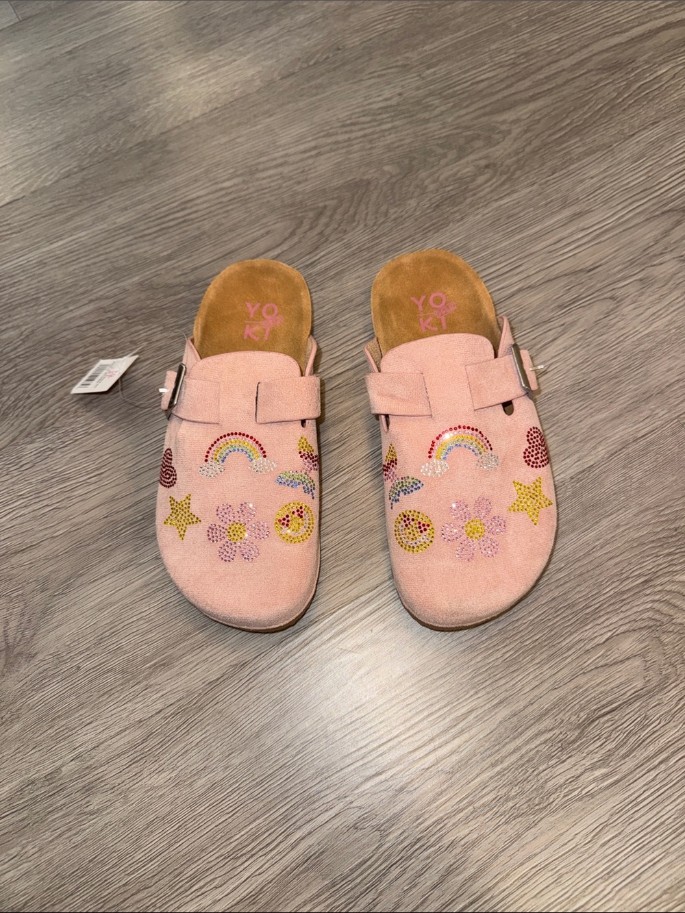 🆕 Yoki Kids Pink Suede Slip-On Clogs with Rainbow, Star & Flower Accents Size 1
